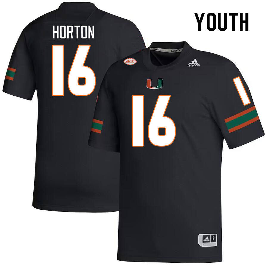 Youth #16 Isaiah Horton Miami Hurricanes College Football Jerseys Stitched-Black